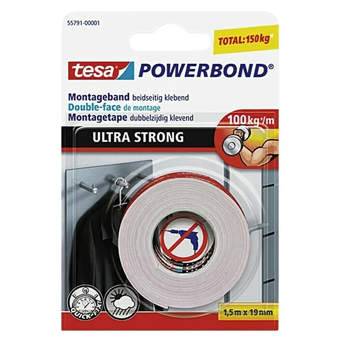 Tesa Montažna traka Powerbond - 1,5 m x 19 mm - Pogled s gornje strane