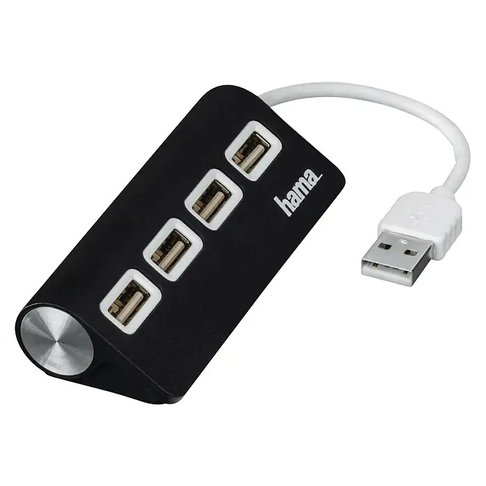 Hama USB razdjelnik - USB 2.0, Crno-bijele boje - Dijagonalni pogled