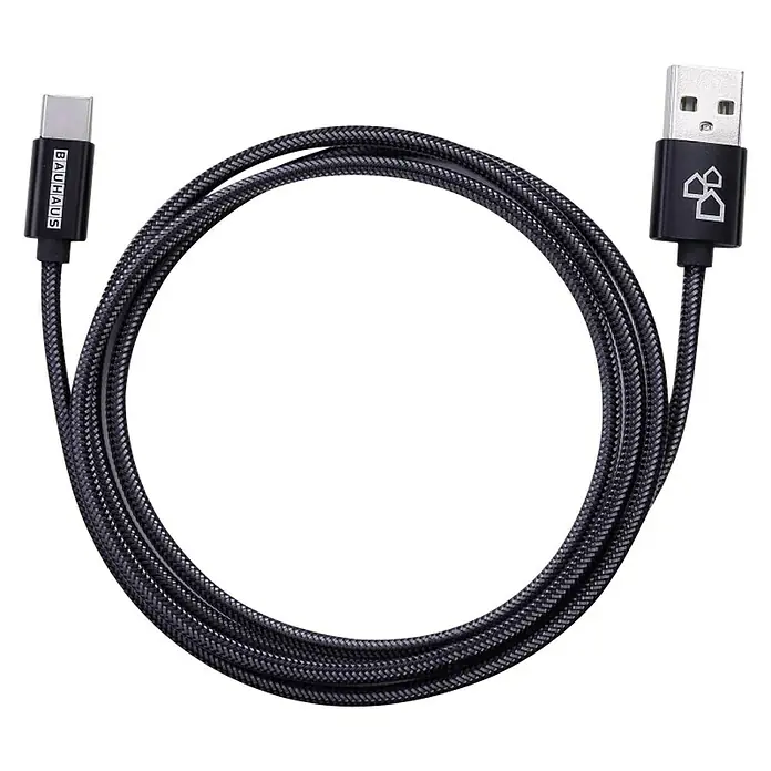 BAUHAUS USB kabel za punjenje - Crne boje, 1 m, Utikač USB A, utikač USB C - Pogled s gornje strane