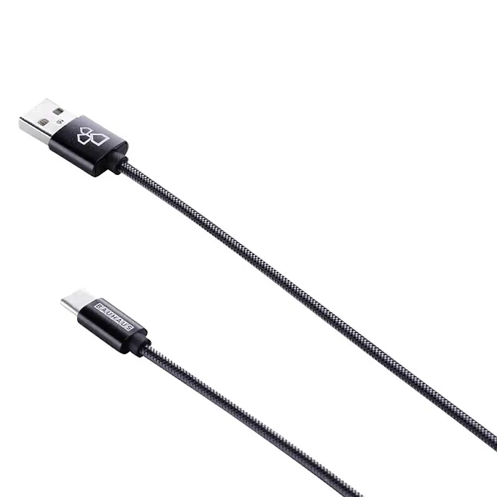 BAUHAUS USB kabel za punjenje - Crne boje, 1 m, Utikač USB A, utikač USB C - Dijagonalni pogled