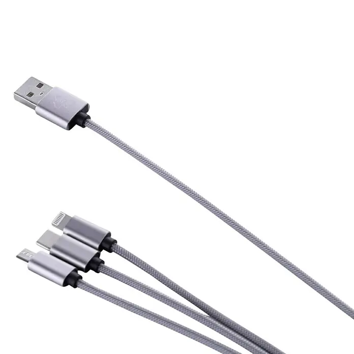 BAUHAUS USB kabel za punjenje - Srebrne boje, 1 m, Utikač USB A, utikač USB C, utikač USB Micro, utikač Lightning - Dijagonalni pogled
