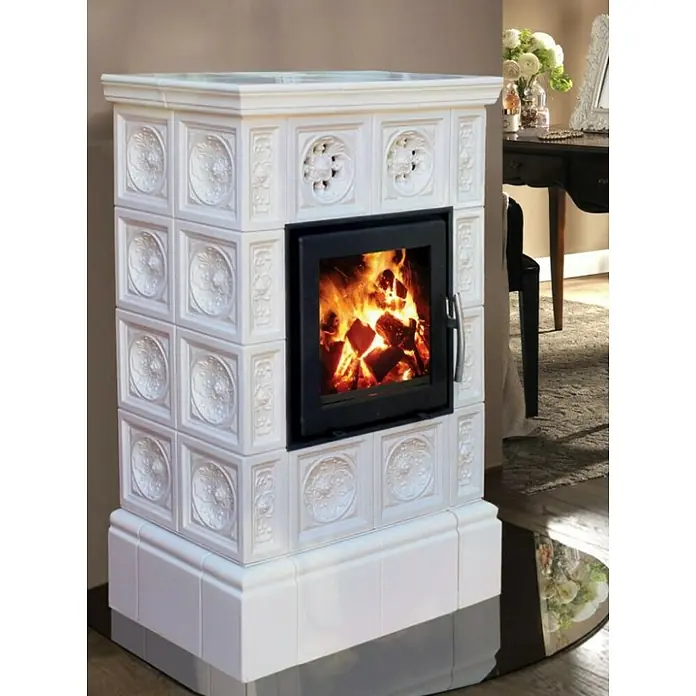 Domofire Kamin na drva Vicenza - 6 kW, Kapacitet grijanja prostorije: 160 m³, Obloga: Keramika, Boja bjelokosti - Živopisni prikaz