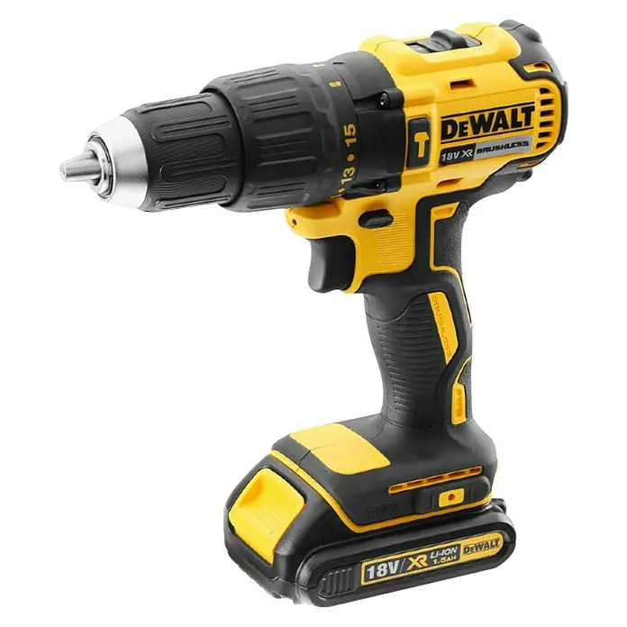 Dewalt Akumulatorska udarna bušilica/odvijač DCD778S2T-QW - 18 V, Litij-ionska, 1,5 Ah, 2 baterije, 500 okr/min - 1.750 okr/min - Dijagonalni pogled