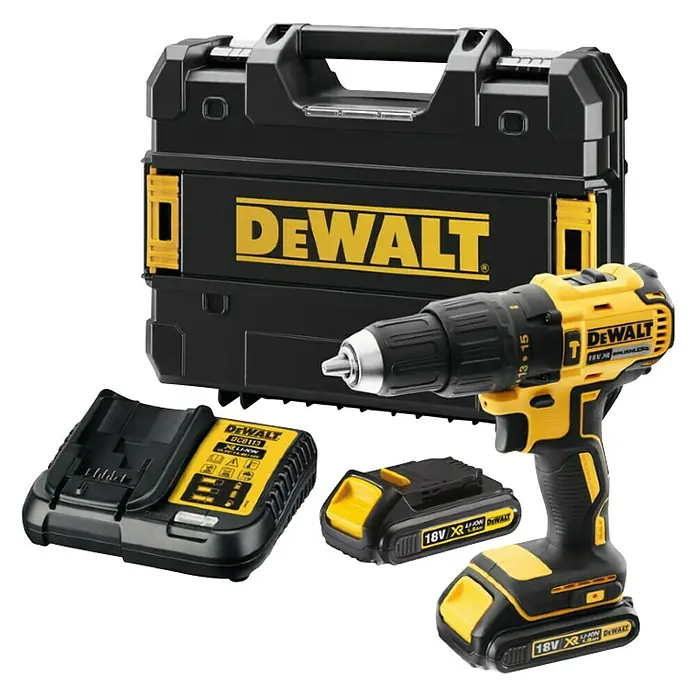 Dewalt Akumulatorska udarna bušilica/odvijač DCD778S2T-QW - 18 V, Litij-ionska, 1,5 Ah, 2 baterije, 500 okr/min - 1.750 okr/min - Dijagonalni pogled