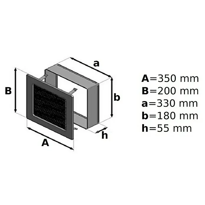 Vafra Ventilacijska rešetka za kamin - Š x V: 30 x 15 cm - Skica