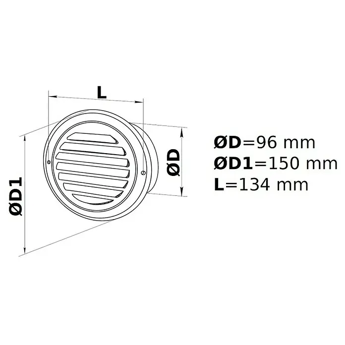 Vafra Okrugla ventilacijska rešetka RF - Promjer: 100 mm - Skica