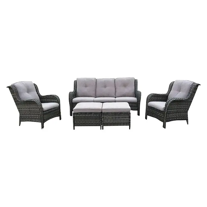 Set lounge namještaja Pinehurst - 5-dij., Poliratan, Čelik, Smeđe boje - Pogled sprijeda