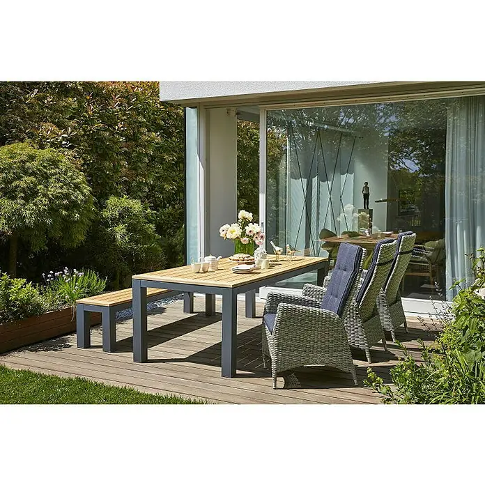 Sunfun Gartentisch Lynn - L x B: 220 x 100 cm, Akazie, Teakbraun, Anthrazit - Stimmungsaufnahme