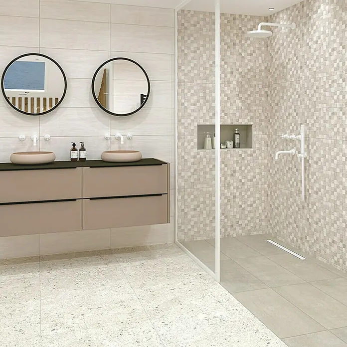 Gorenje Keramika Porculanska pločica Terrazzo - 1,26 m², Bež boje, 60 cm x 30 cm x 8,8 mm - Živopisni prikaz