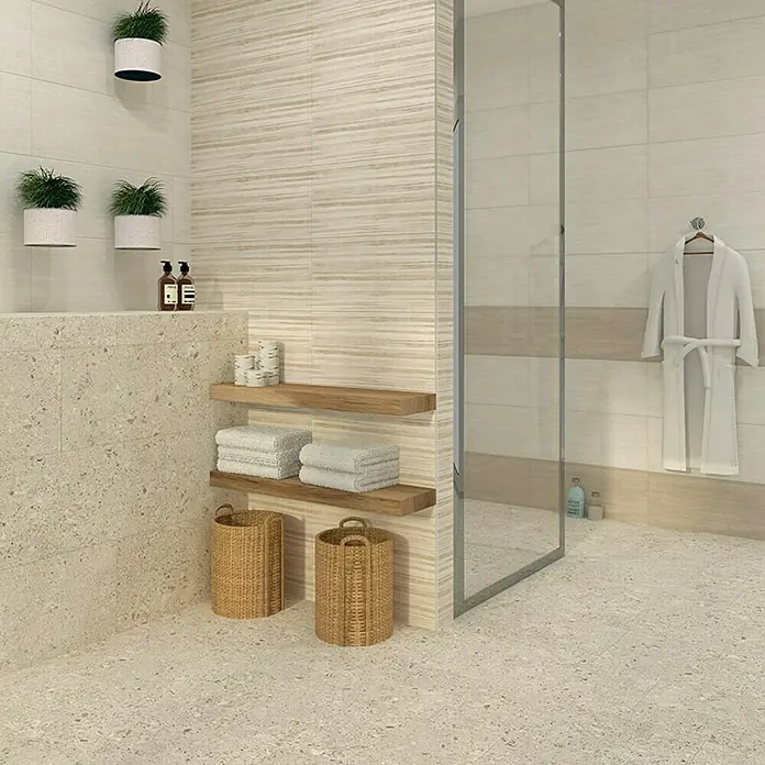 Gorenje Keramika Porculanska pločica Terrazzo - 1,26 m², Bež boje, 60 cm x 30 cm x 8,8 mm - Živopisni prikaz