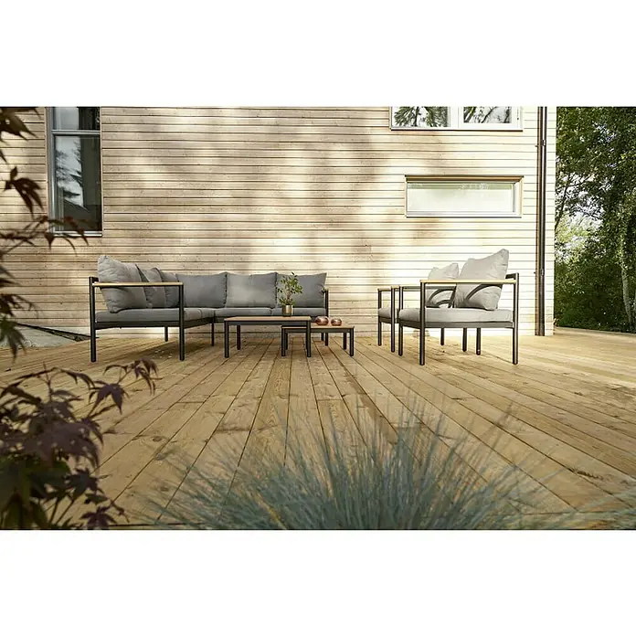 SENSUM Conjunto de muebles Bergby - 3 piezas, Aluminio/Eucalipto, Antracita/Roble claro - Foto ambiente