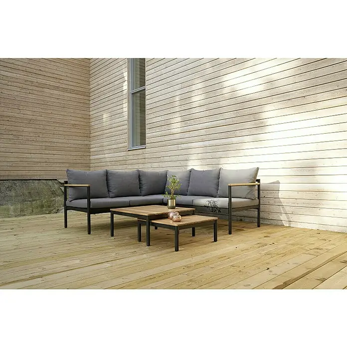 SENSUM Conjunto de muebles Bergby - 3 piezas, Aluminio/Eucalipto, Antracita/Roble claro - Foto ambiente