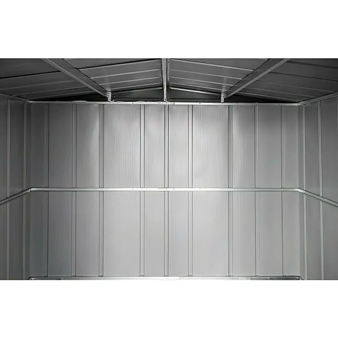 Spacemaker Gerätehaus Woodlake 10x8 - Außenbreite inkl. Dachüberstand: 313 cm, Außentiefe inkl. Dachüberstand: 242 cm, Stahl, Braun, Holzoptik - Stimmungsaufnahme