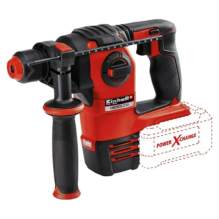 Einhell Power X-Change Akumulatorska udarna bušilica Herocco - 18 V, Bez akumulatora, Broj okretaja pri praznom hodu: 0 okr/min - 1.200 okr/min, Jačina pojedinog udarca: 2,2 J - Dijagonalni pogled