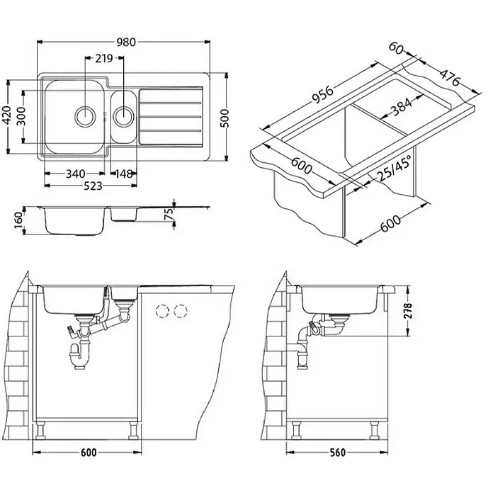 Alveus Ugradbeni sudoper Line 10 - D x Š: 98 x 50 cm