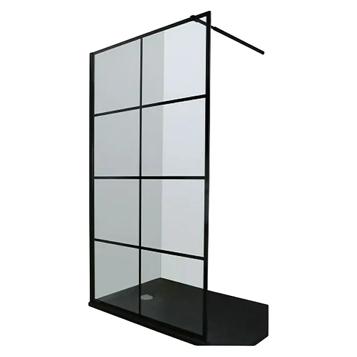 Aquaart Tuš stijena Vetro Cubo - Š x V: 100 x 200 cm, Debljina: 8 mm, Crne boje - Dijagonalni pogled