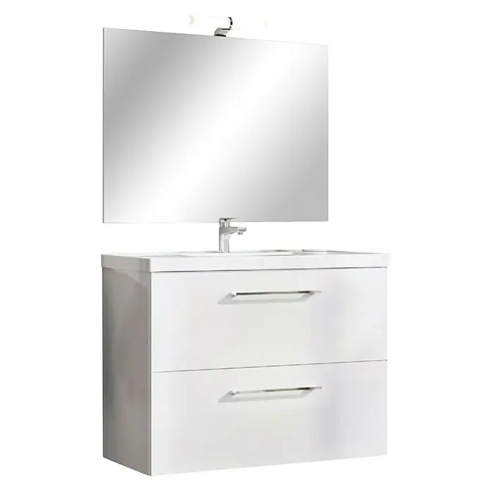 Riva Kupaonski komplet Compact - 80 cm, Bijele boje, Visoki sjaj - Dijagonalni pogled
