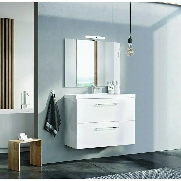 Riva Kupaonski komplet Compact - 80 cm, Bijele boje, Visoki sjaj - Živopisni prikaz
