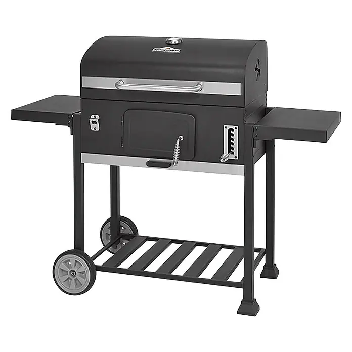 Kingstone KMS Roštilj na drveni ugljen Smoker - S kolicima s kotačićima, Dimenzija rešetke za pečenje: 70 x 43,5 cm - Dijagonalni pogled
