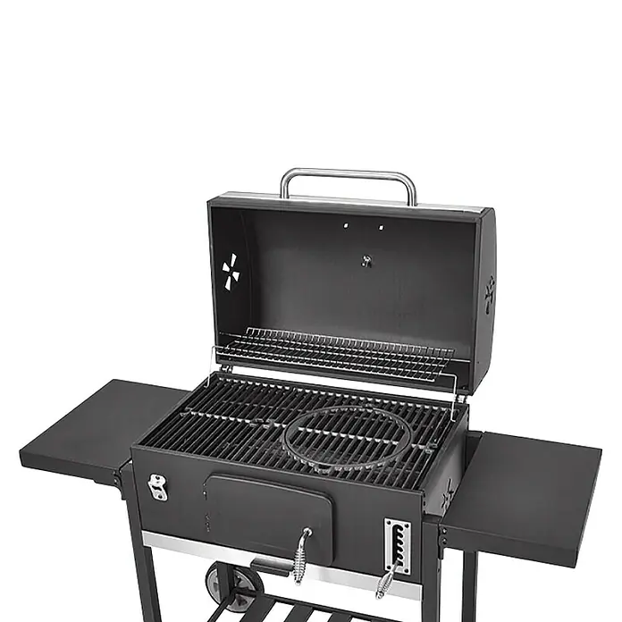 Kingstone KMS Roštilj na drveni ugljen Smoker - S kolicima s kotačićima, Dimenzija rešetke za pečenje: 70 x 43,5 cm - Dijagonalni pogled