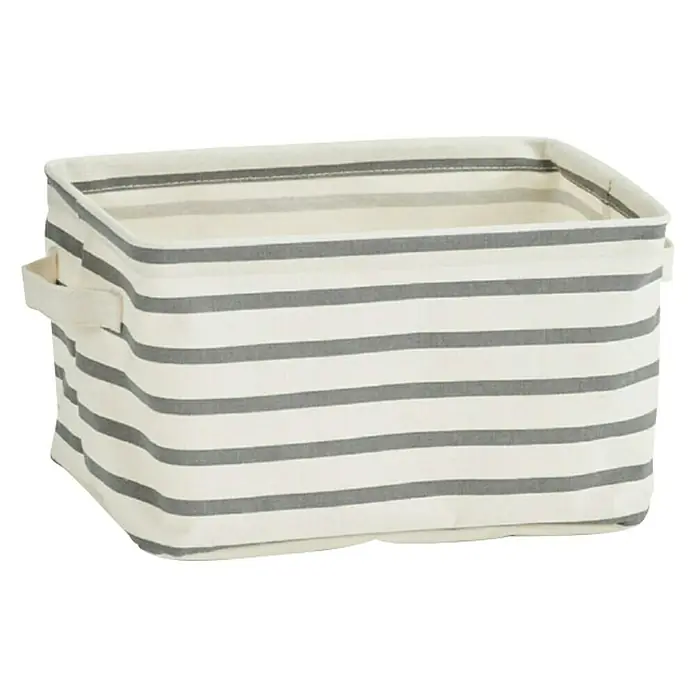 Košarica za pohranu Stripes - 28 x 21 x 16 cm, Bež-sive boje, Platno - Dijagonalni pogled