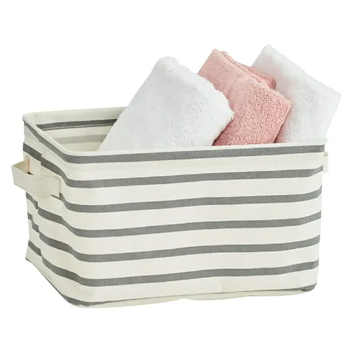 Košarica za pohranu Stripes - 28 x 21 x 16 cm, Bež-sive boje, Platno - Dijagonalni pogled