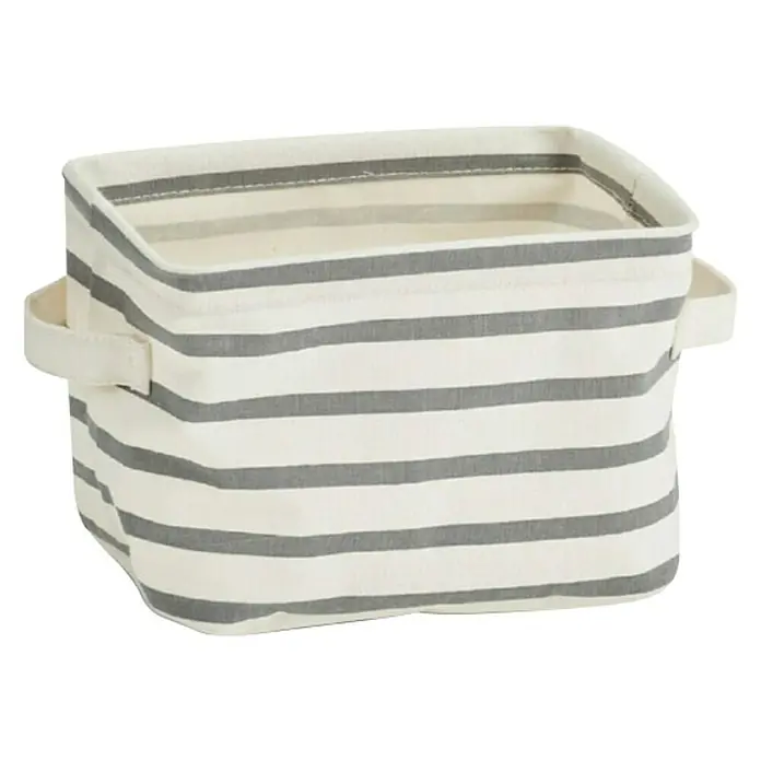 Košarica za pohranu Stripes - 21 x 17 x 14 cm, Bež-sive boje, Platno - Dijagonalni pogled