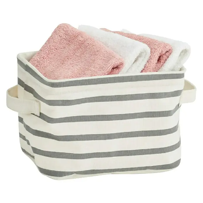 Košarica za pohranu Stripes - 21 x 17 x 14 cm, Bež-sive boje, Platno - Dijagonalni pogled