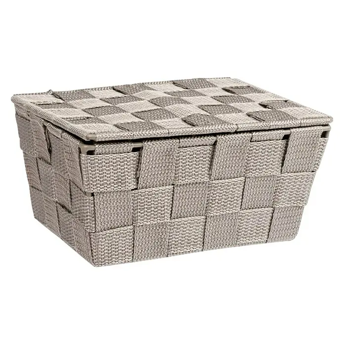 Wenko Adria Košarica za pohranu s poklopcem - 14 x 19 x 10 cm, Smeđe boje - Dijagonalni pogled