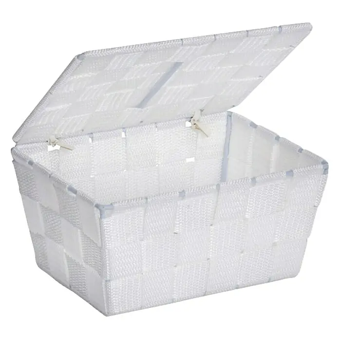 Wenko Adria Košarica za pohranu s poklopcem - 14 x 19 x 10 cm, Bijele boje - Dijagonalni pogled