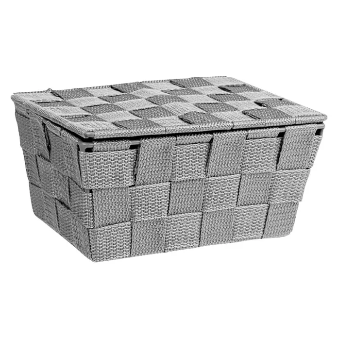 Wenko Adria Košarica za pohranu s poklopcem - 14 x 19 x 10 cm, Sive boje - Dijagonalni pogled