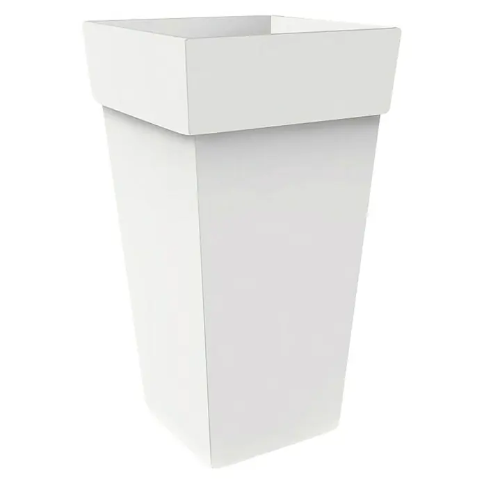 Visoka kvadratna posuda za biljke Melrose - Vanjska dimenzija (D x Š x V): 30 x 30 x 41 cm, Plastika, Bijele boje - Pogled sprijeda