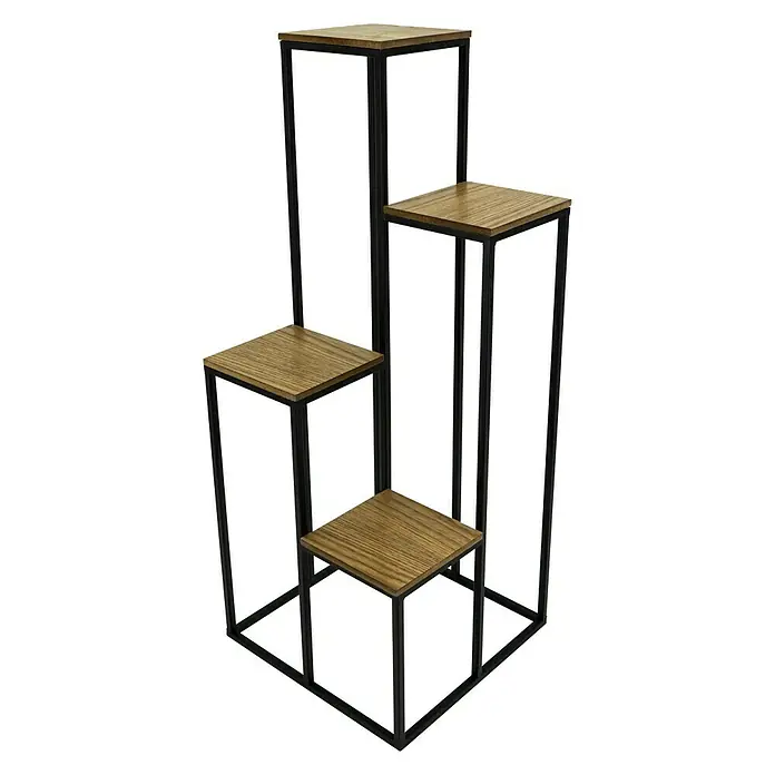 Blumenregal - Höhe: 80 cm, Schwarz, Natur - Diagonale Ansicht