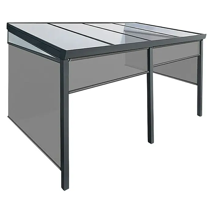 Nadstrešnica za terasu - D x D: 400 cm x 304,5 cm, Polikarbonat, Antracit siva, Opal - Dijagonalni pogled