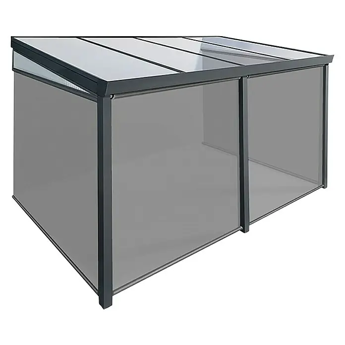 Nadstrešnica za terasu - D x D: 400 cm x 304,5 cm, Polikarbonat, Antracit siva, Opal - Dijagonalni pogled