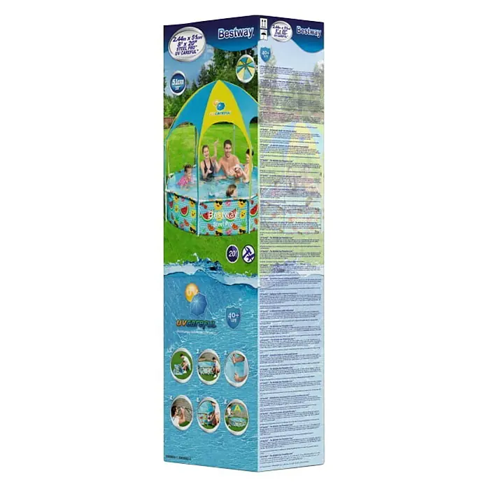 Bestway Dječji bazen Steel Pro Splash-in-Shade - Ø x V: 244 x 51 cm - Dijagonalni pogled