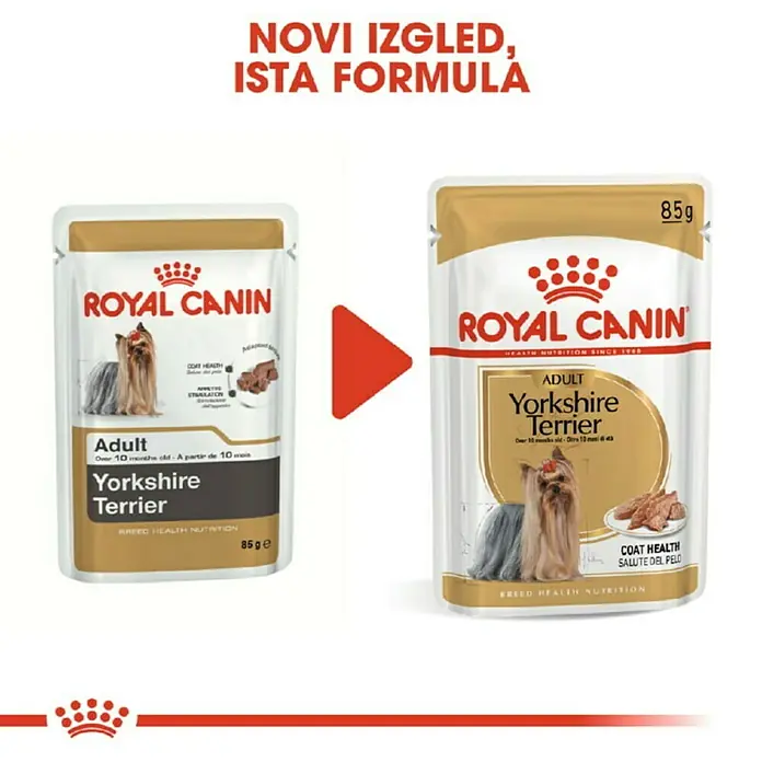 Royal Canin Mokra hrana za pse BHN Yorkshire Terrier 85g - Analitički sastavni dijelovi: Sirove bjelančevine 8.5%, sirova ulja i masti 6%, sirova vlaknina 1.6%