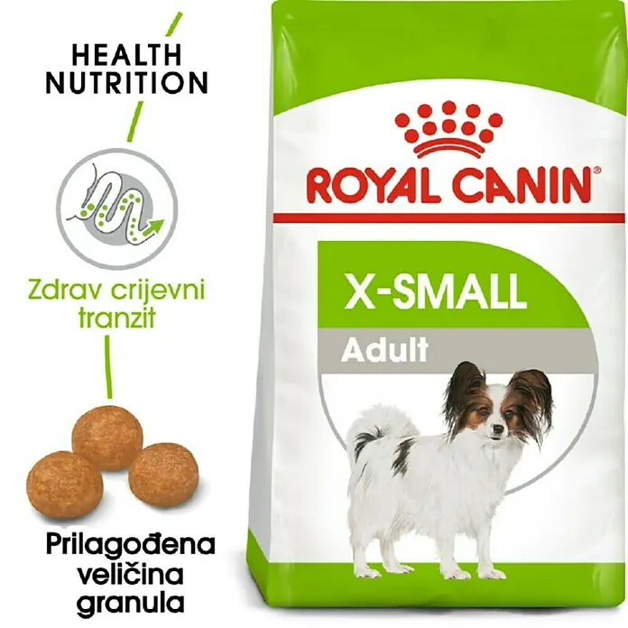 Royal Canin Suha hrana za pse SHN XS Small Adult 500 g - Analitički sastavni dijelovi: Sirove bjelančevine 24%, sirova ulja i masti 18%, sirova vlaknina 1.7%