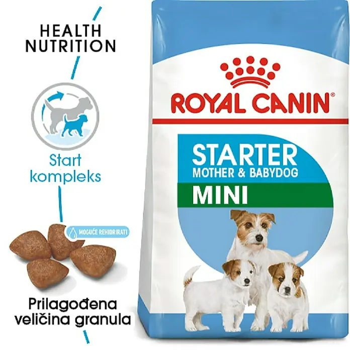 Royal Canin Suha hrana za pse SHN Mini Starter Mother & Babydog - Analitički sastavni dijelovi: Sirove bjelančevine 30 %, sirova ulja i masti 22 %, sirova vlaknina 1.3 %, NFE 30.7 %