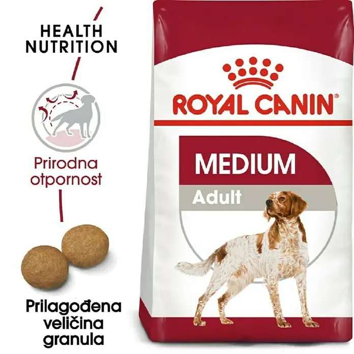 Royal Canin Suha hrana za pse SHN Medium Adult - Analitički sastavni dijelovi: Sirove bjelančevine 25%, sirova ulja i masti 14%, sirova vlaknina 1.2 %