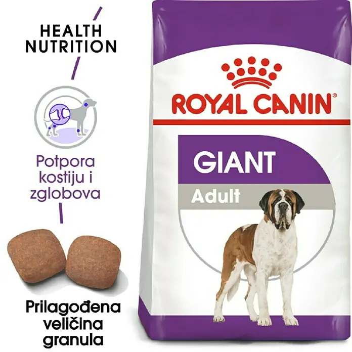 Royal Canin Suha hrana za pse SHN Giant Adult 15 kg - Analitički sastavni dijelovi: Sirove bjelančevine 28%, sirova ulja i masti 20%, sirova vlaknina 1.8%