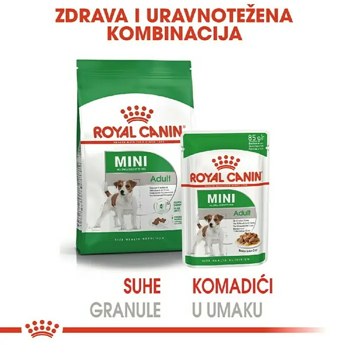 Royal Canin Mokra hrana za pse SHN Mini Adult - Analitički sastavni dijelovi: Sirove bjelančevine 7.5%, sirova ulja i masti 5.5%, sirova vlaknina 1.1%