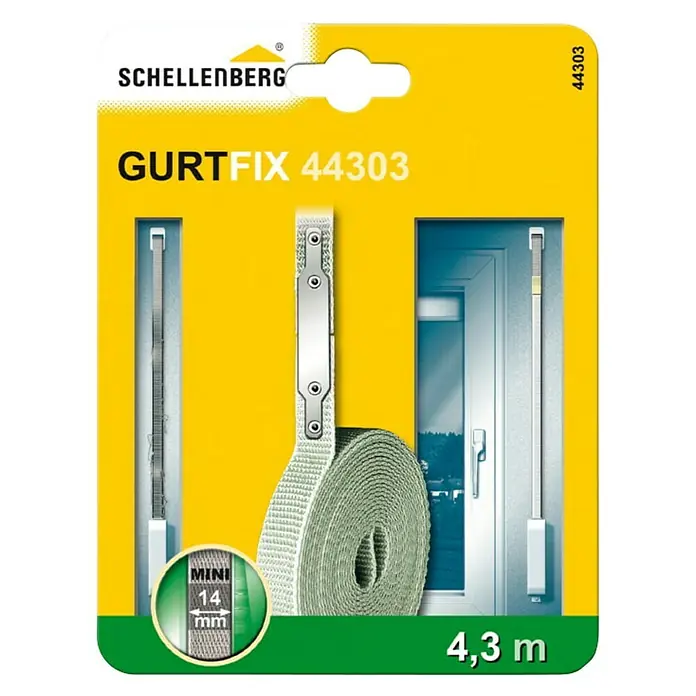 Schellenberg Cinta Fix 44303 - Largo: 4,3 m, Anchura de la correa: 14 mm, Gris - Vista frontal