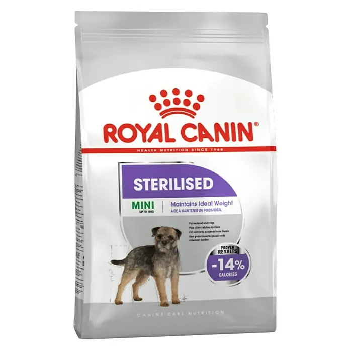 Royal Canin Suha hrana za pse CCN Mini Sterilised 1 kg - Analitički sastavni dijelovi: Sirove bjelančevine 30%, sirova ulja i masti 13%, sirova vlaknina 6.6% - Pogled sprijeda