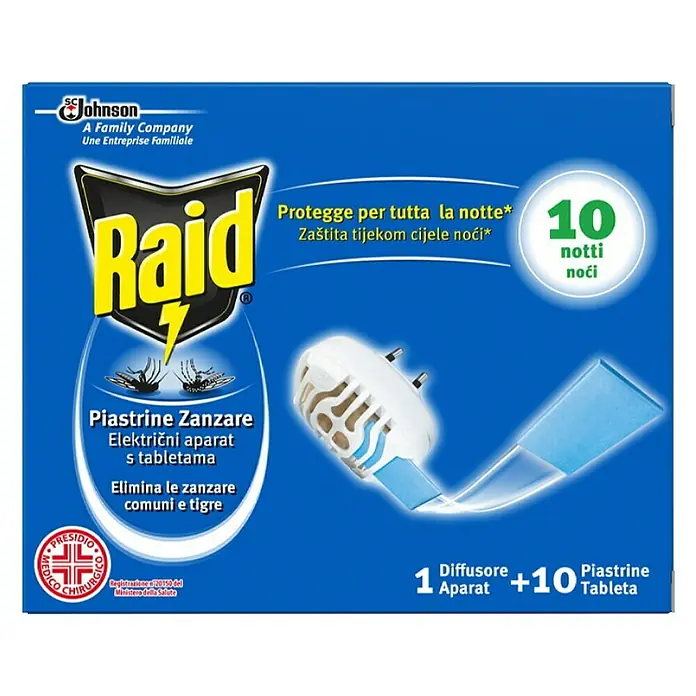 Raid Uređaj za zaštitu od insekata - 10 kom, Komarce - Pogled sprijeda