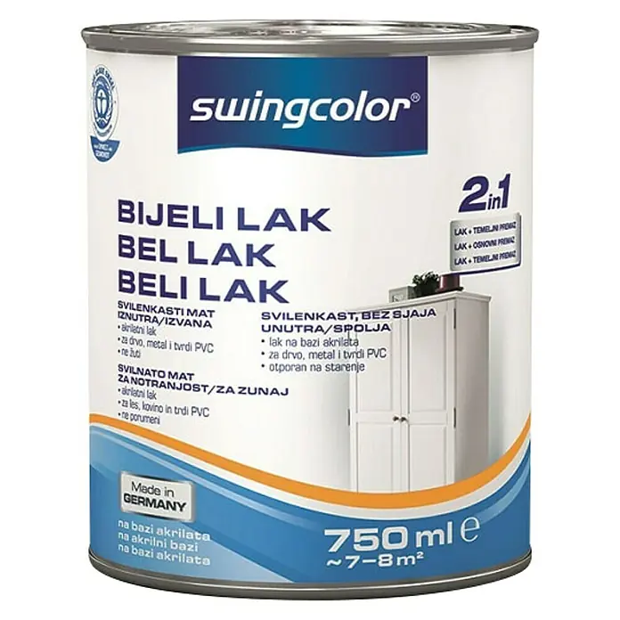 swingcolor Bijeli lak 2u1 - 750 ml, Svilenkasti mat - Pogled sprijeda