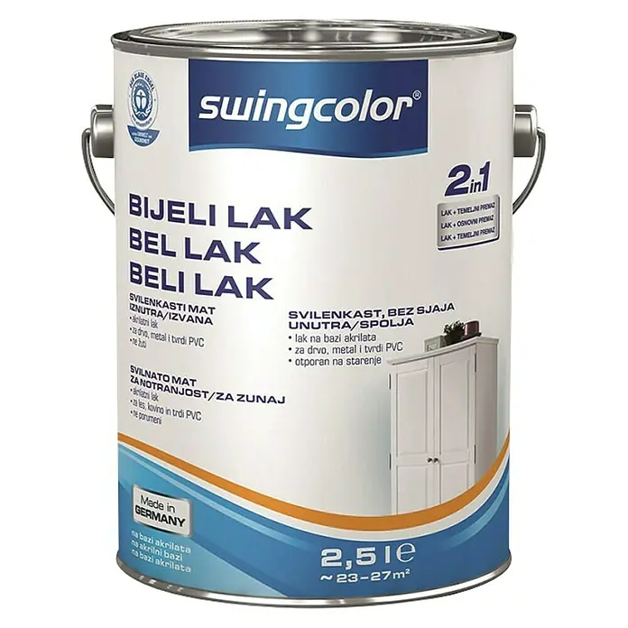 swingcolor Bijeli lak 2u1 - 2,5 l, Svilenkasti mat - Pogled sprijeda