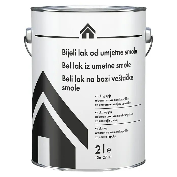 Bijeli lak visokog sjaja od umjetne smole - 2 l, Bijele boje, Visokog sjaja - Pogled sprijeda