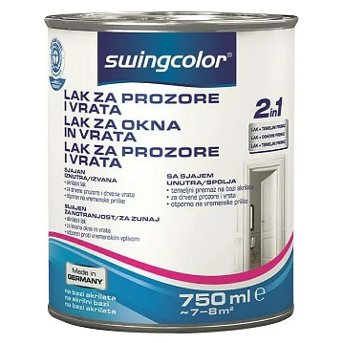 swingcolor Lak za prozore i vrata - Bijele boje, 750 ml, Kanta - Pogled sprijeda