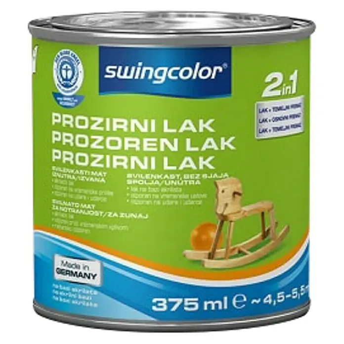 swingcolor Prozirni lak za namještaj 2u1 - 375 ml, Svilenkasti mat - Pogled sprijeda